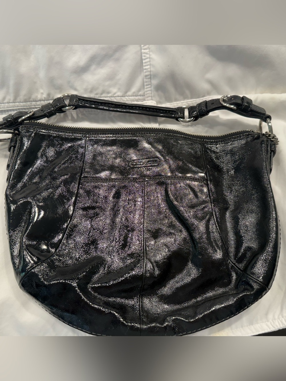 Vintage Coach Black Patent Leather Hobo Shoulder Bag